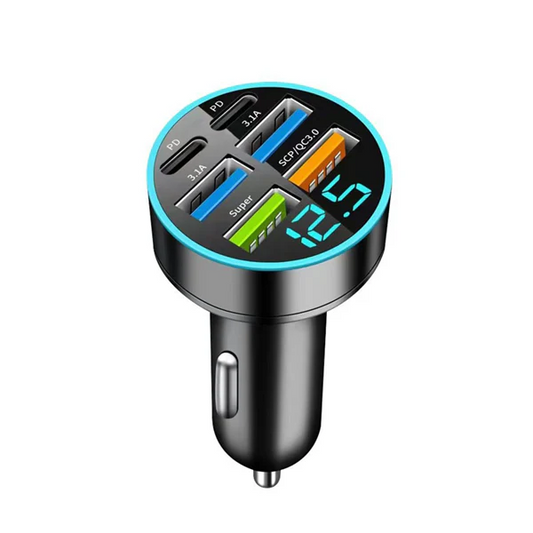 6 Port USB Car Charger Adaptor with Voltmeter